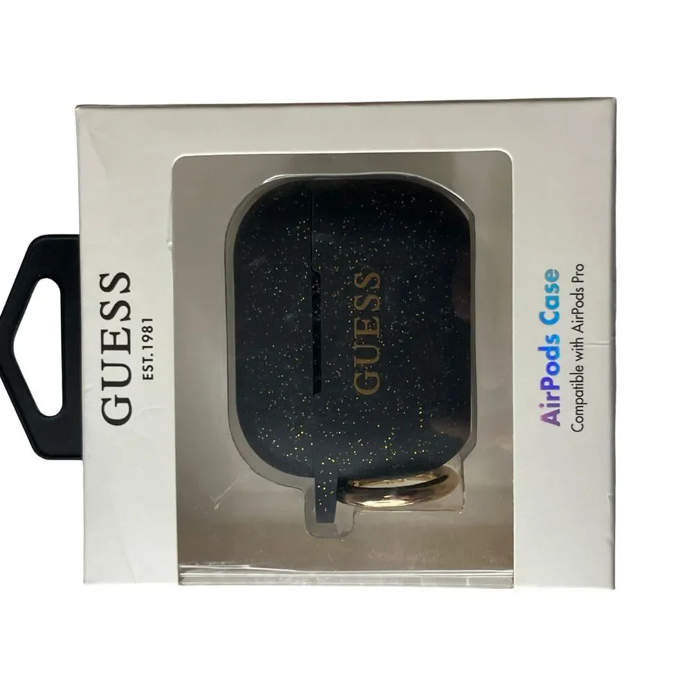 Designer AirPods Pro Case Gold Speckled Black with Metal Ring